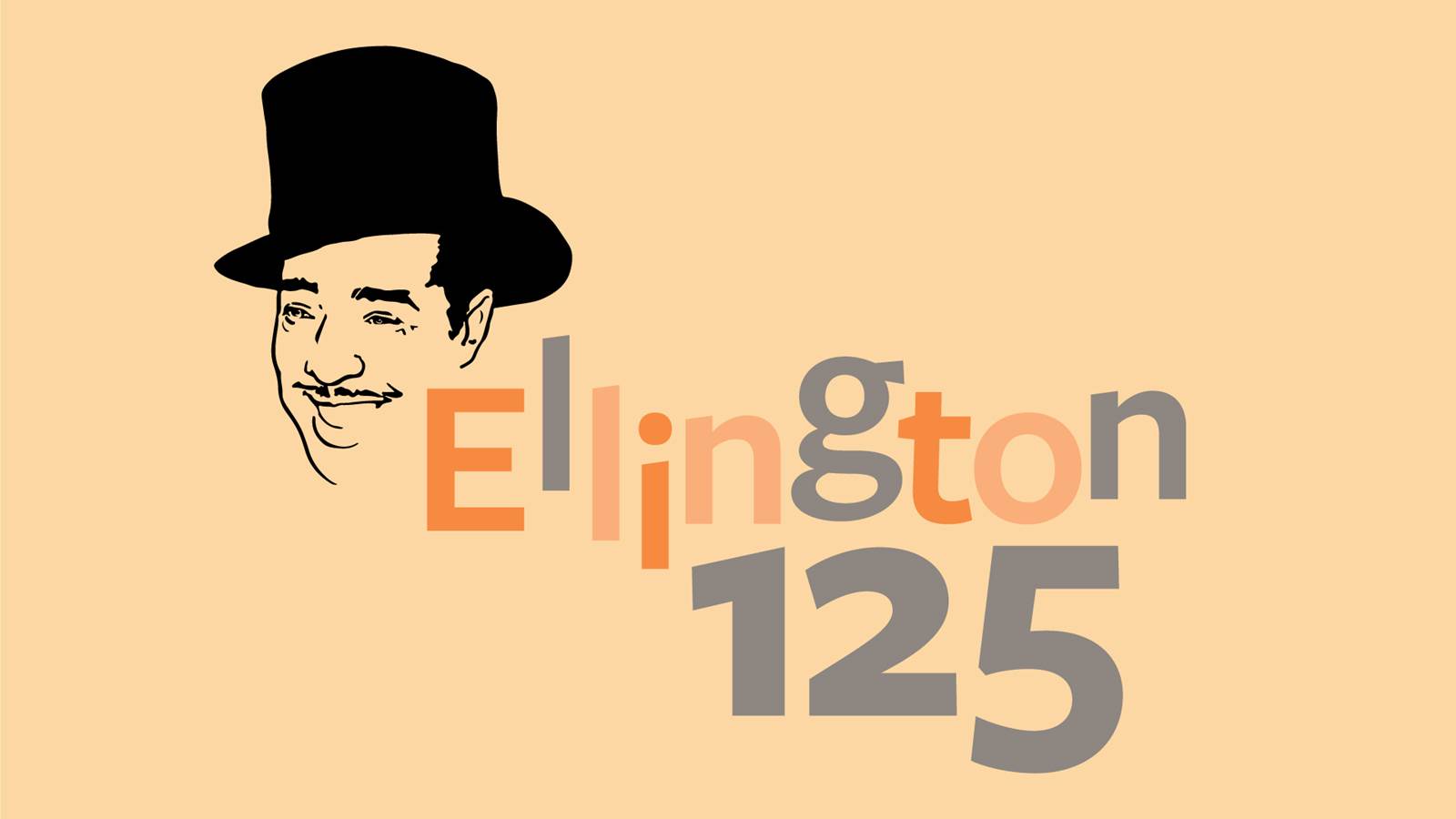 Title treatment reads Ellington 125 next to a caricature of Duke Ellington in a top hat